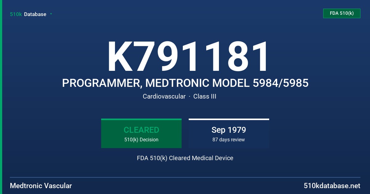 K791181 PROGRAMMER, MEDTRONIC MODEL 5984/5985 FDA 510(k) Cleared Medical Device