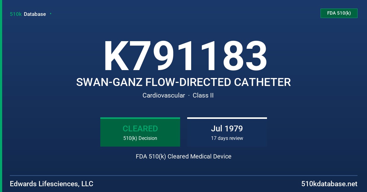 K791183 SWAN-GANZ FLOW-DIRECTED CATHETER FDA 510(k) Cleared Medical Device