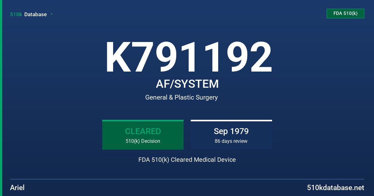 K791192 AF/SYSTEM FDA 510(k) Cleared Medical Device