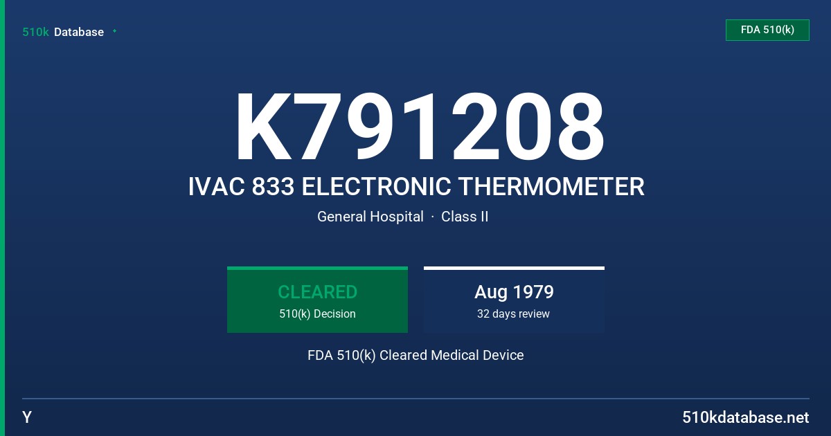 K791208 IVAC 833 ELECTRONIC THERMOMETER FDA 510(k) Cleared Medical Device