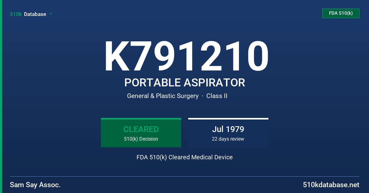 K791210 PORTABLE ASPIRATOR FDA 510(k) Cleared Medical Device