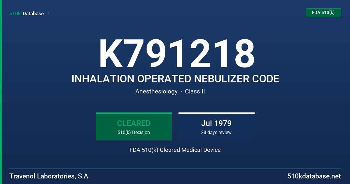 K791218 INHALATION OPERATED NEBULIZER CODE FDA 510(k) Cleared Medical Device