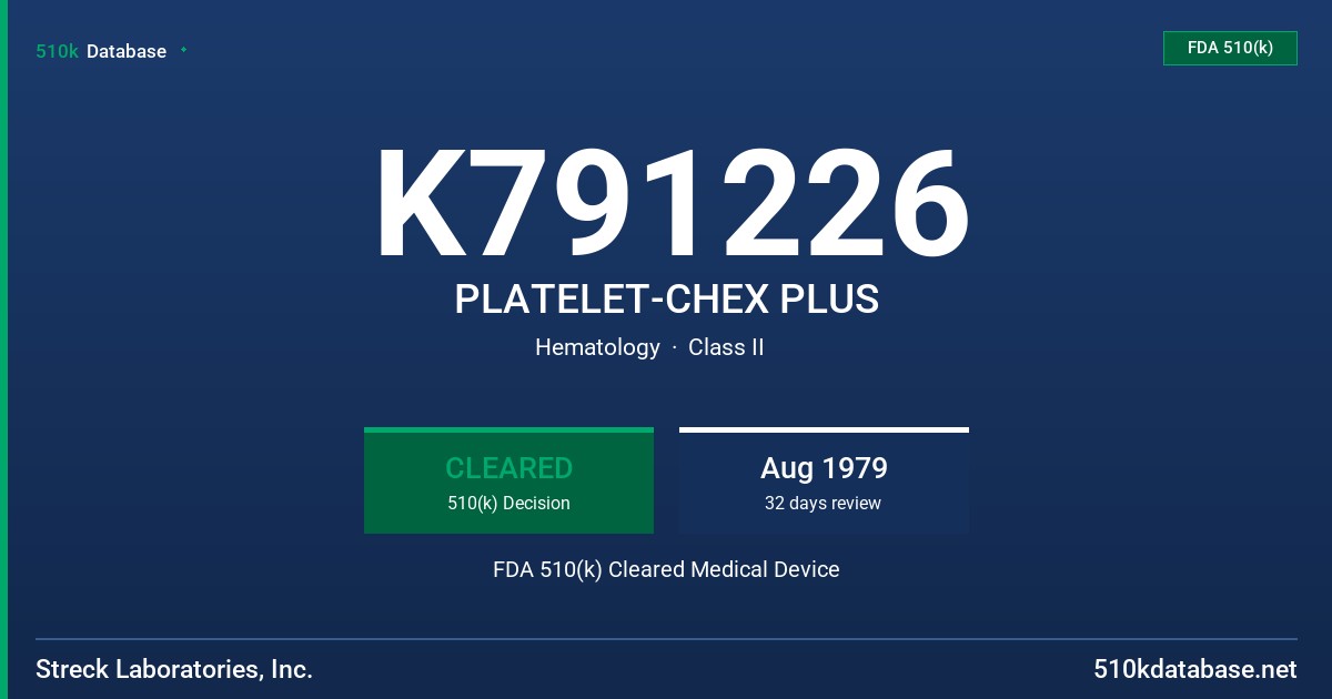 K791226 PLATELET-CHEX PLUS FDA 510(k) Cleared Medical Device