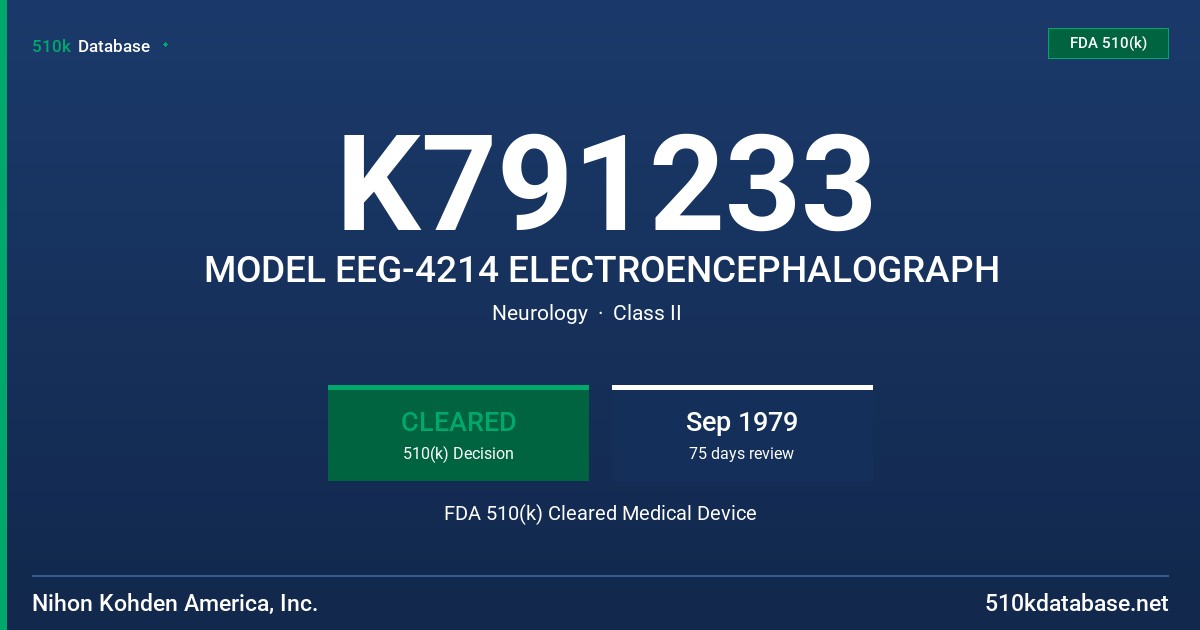 K791233 MODEL EEG-4214 ELECTROENCEPHALOGRAPH FDA 510(k) Cleared Medical Device
