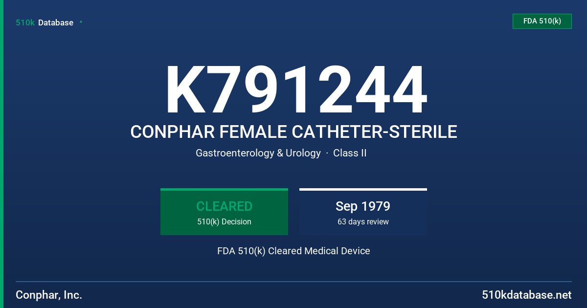 K791244 CONPHAR FEMALE CATHETER-STERILE FDA 510(k) Cleared Medical Device