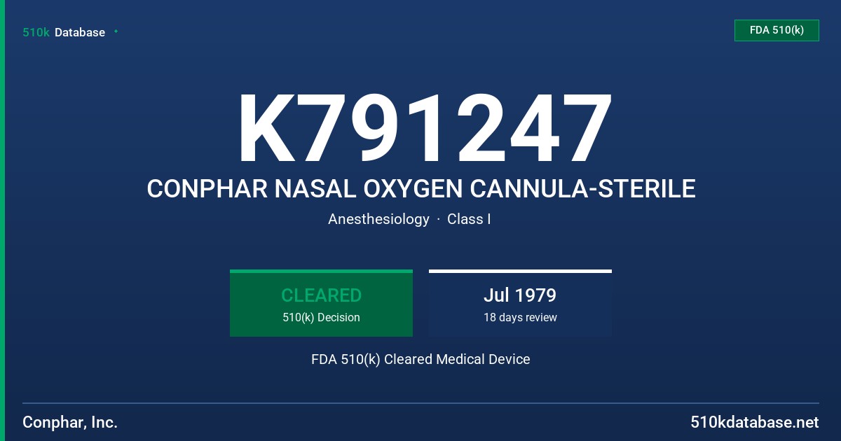 K791247 CONPHAR NASAL OXYGEN CANNULA-STERILE FDA 510(k) Cleared Medical Device