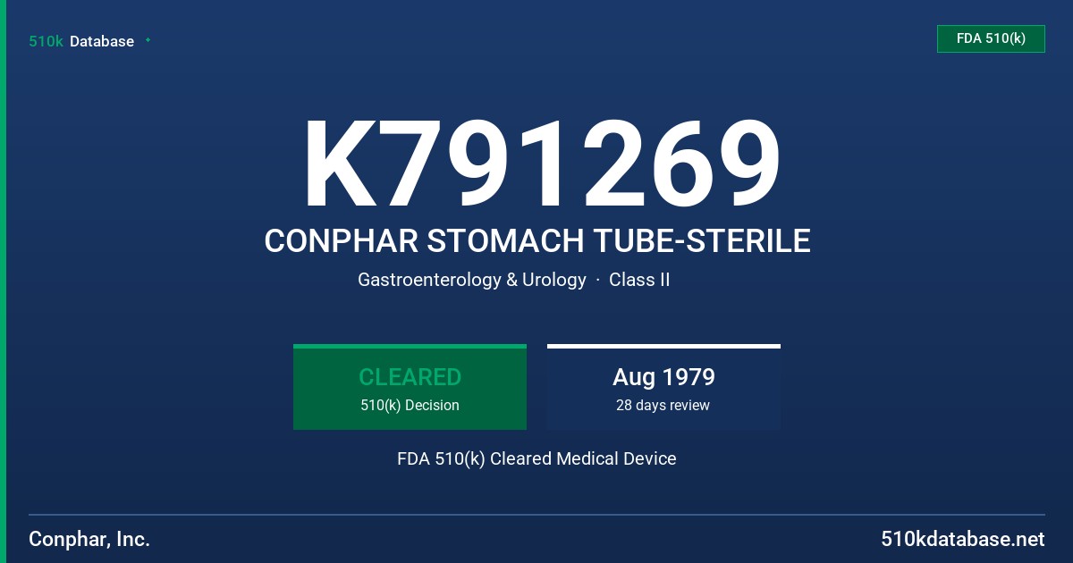 K791269 CONPHAR STOMACH TUBE-STERILE FDA 510(k) Cleared Medical Device
