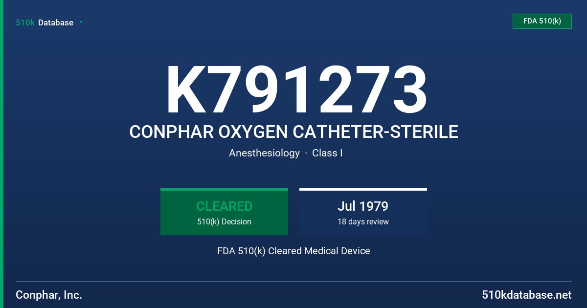 K791273 CONPHAR OXYGEN CATHETER-STERILE FDA 510(k) Cleared Medical Device