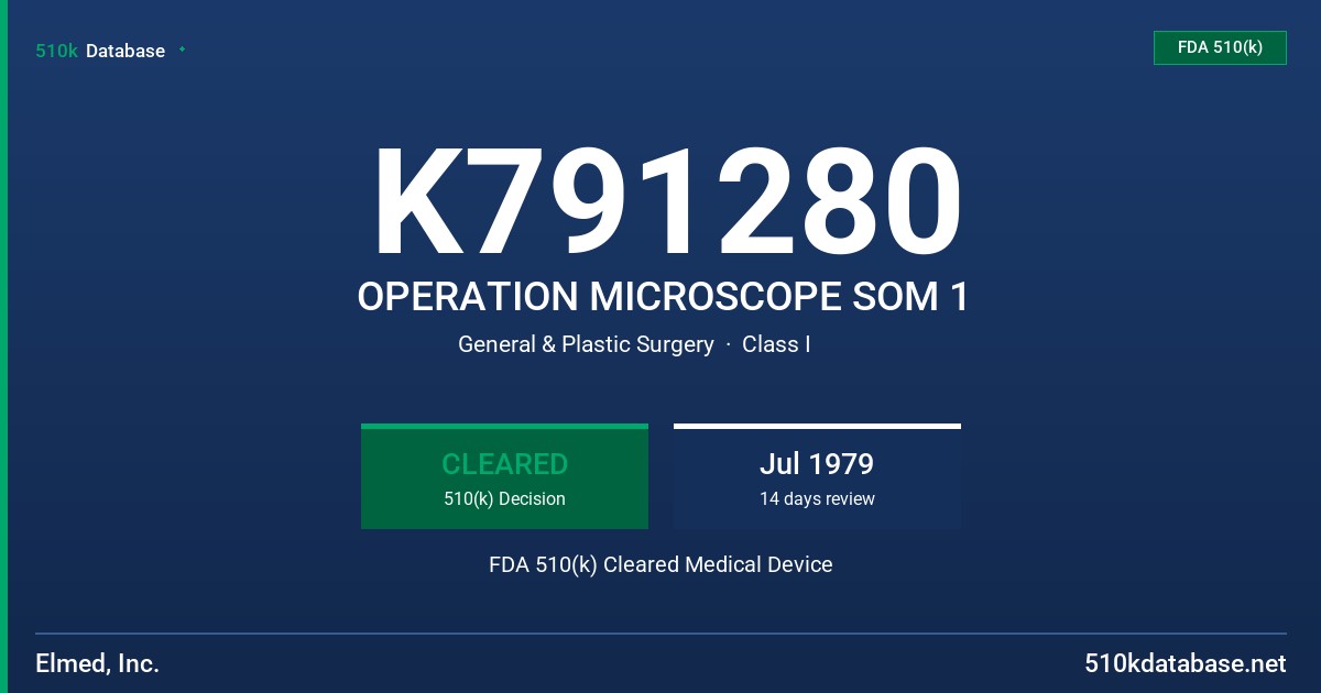 K791280 OPERATION MICROSCOPE SOM 1 FDA 510(k) Cleared Medical Device