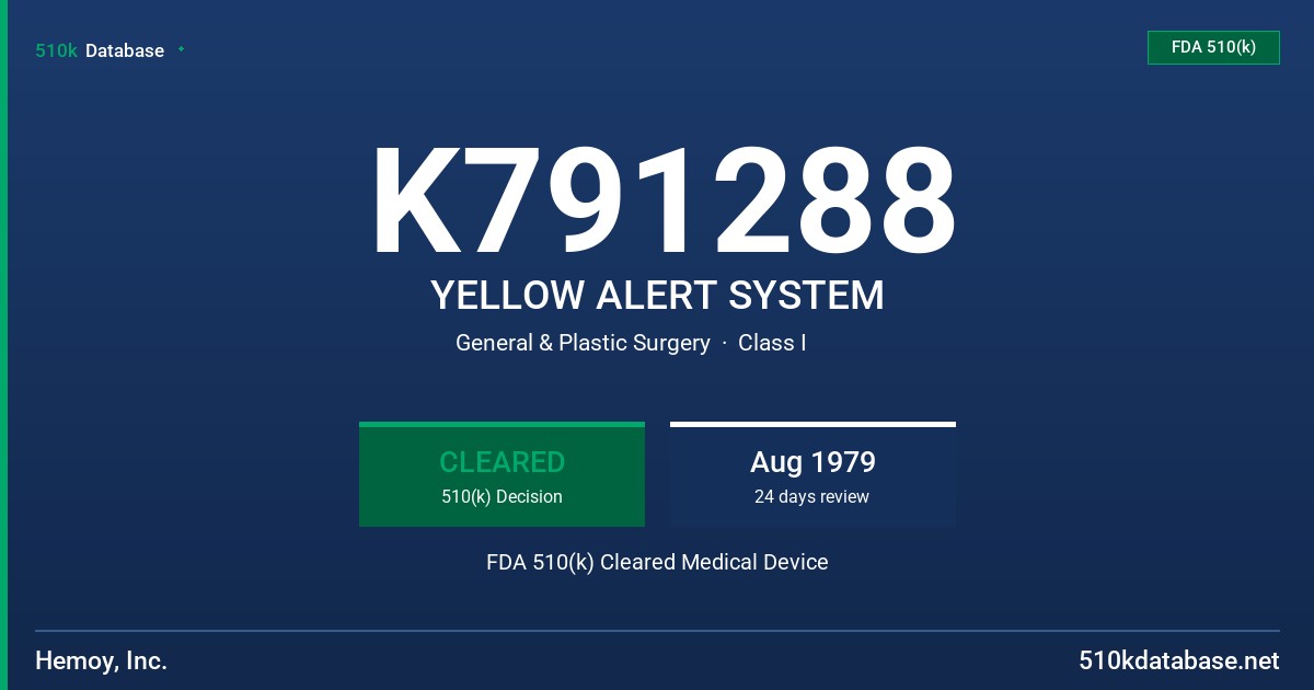 K791288 YELLOW ALERT SYSTEM FDA 510(k) Cleared Medical Device