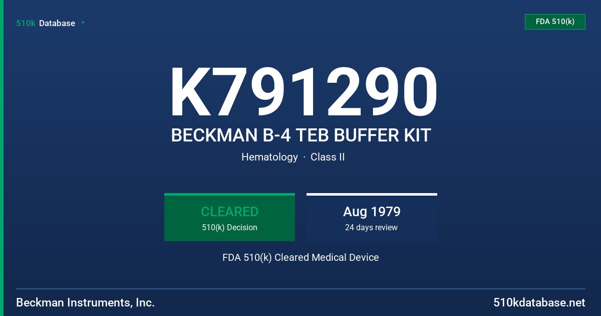 K791290 BECKMAN B-4 TEB BUFFER KIT FDA 510(k) Cleared Medical Device