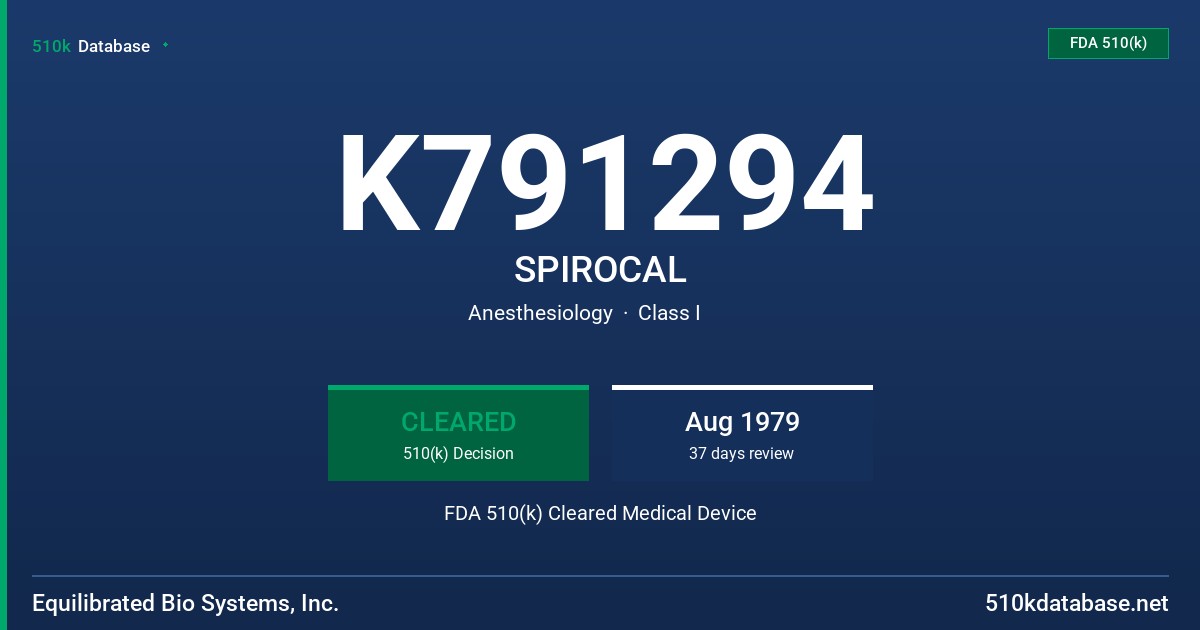 K791294 SPIROCAL FDA 510(k) Cleared Medical Device