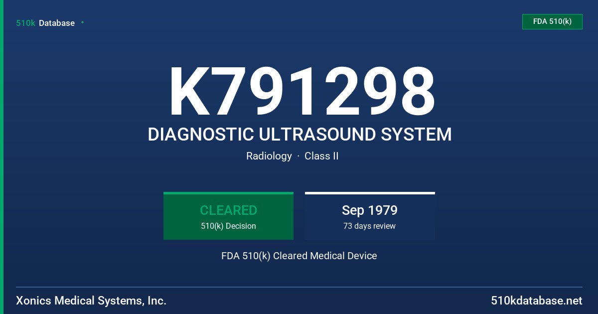 K791298 DIAGNOSTIC ULTRASOUND SYSTEM FDA 510(k) Cleared Medical Device