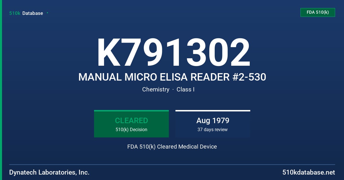 K791302 MANUAL MICRO ELISA READER #2-530 FDA 510(k) Cleared Medical Device