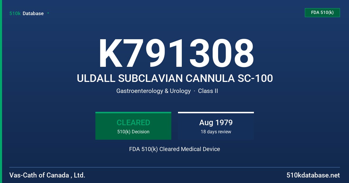 K791308 ULDALL SUBCLAVIAN CANNULA SC-100 FDA 510(k) Cleared Medical Device