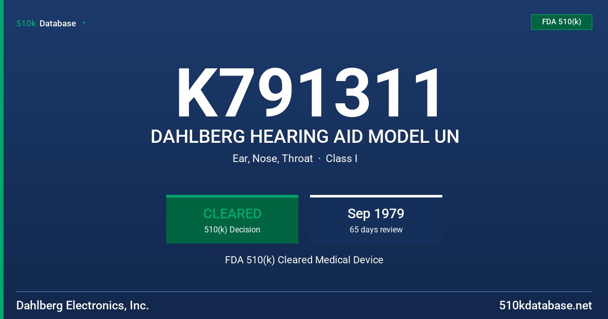 K791311 DAHLBERG HEARING AID MODEL UN FDA 510(k) Cleared Medical Device