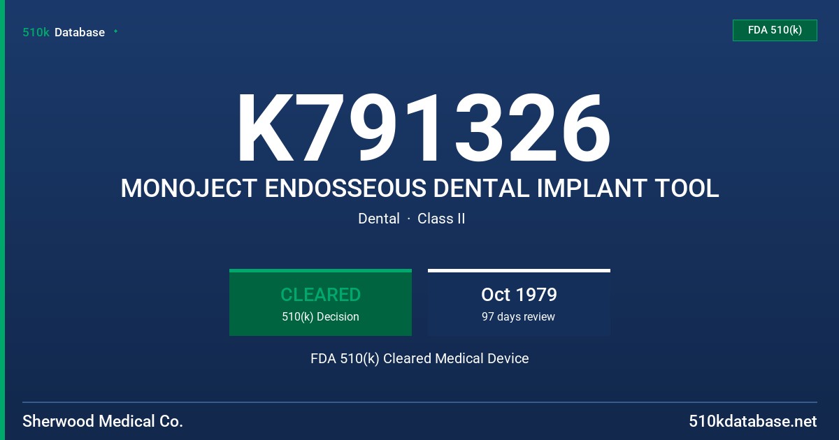 K791326 MONOJECT ENDOSSEOUS DENTAL IMPLANT TOOL FDA 510(k) Cleared Medical Device