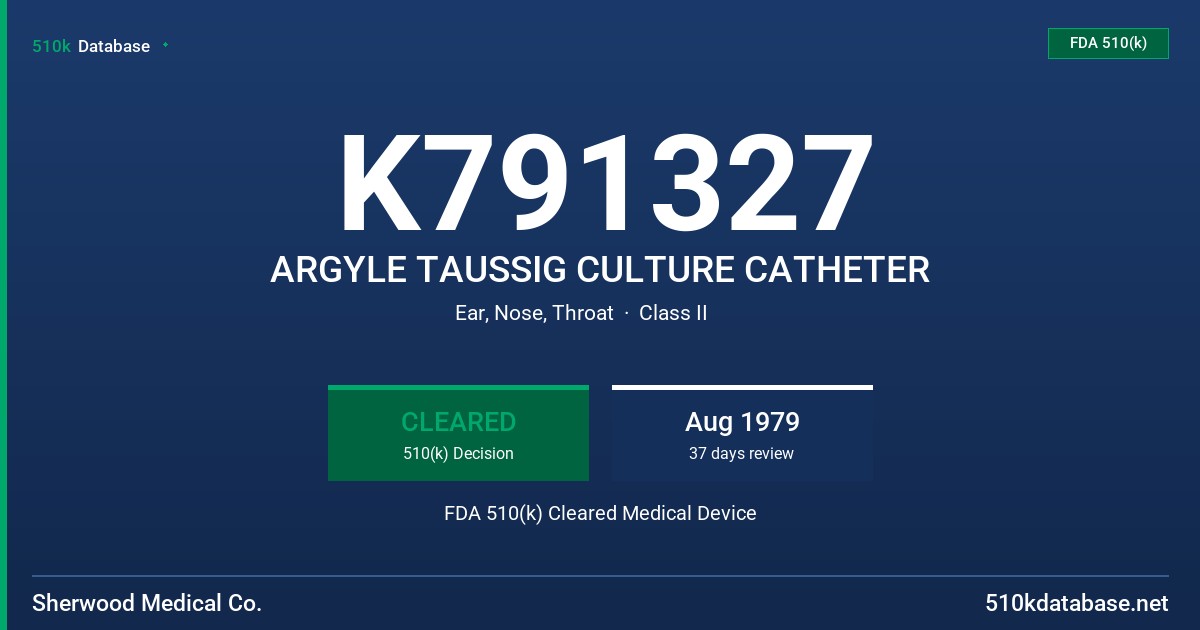 K791327 ARGYLE TAUSSIG CULTURE CATHETER FDA 510(k) Cleared Medical Device