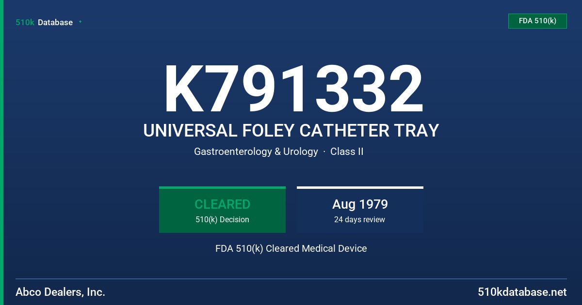 K791332 UNIVERSAL FOLEY CATHETER TRAY FDA 510(k) Cleared Medical Device