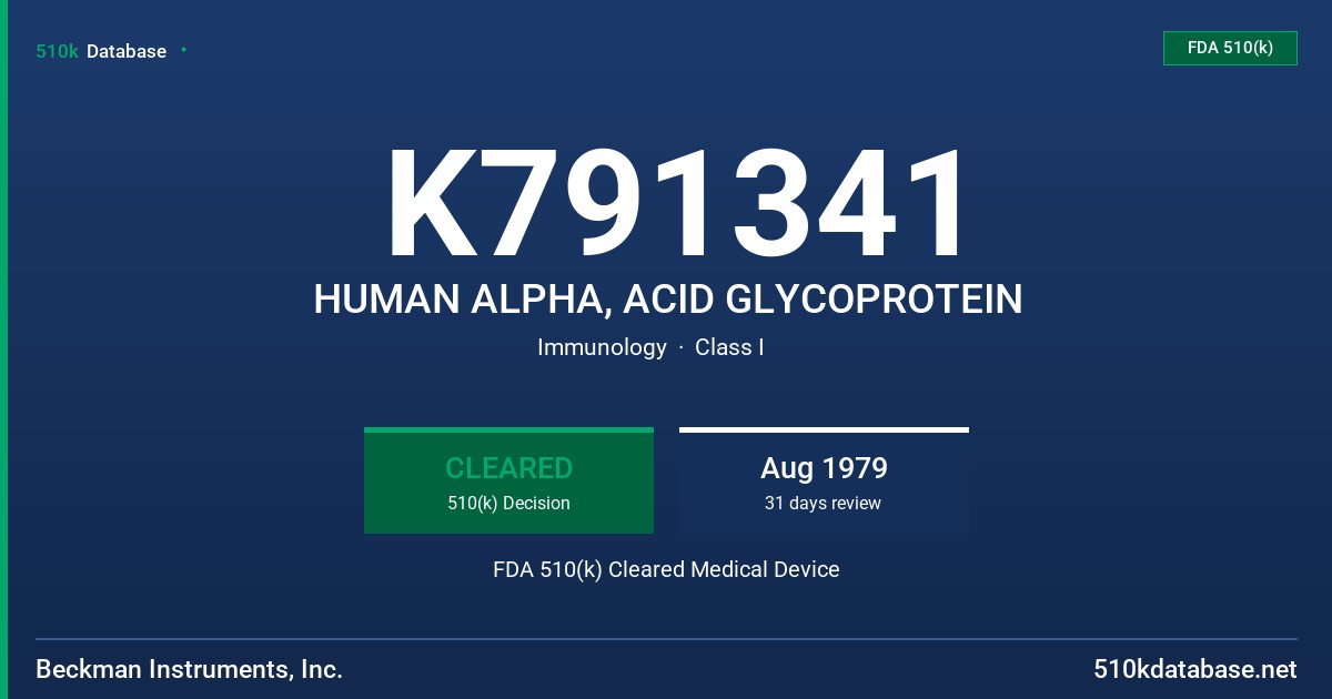 K791341 HUMAN ALPHA, ACID GLYCOPROTEIN FDA 510(k) Cleared Medical Device