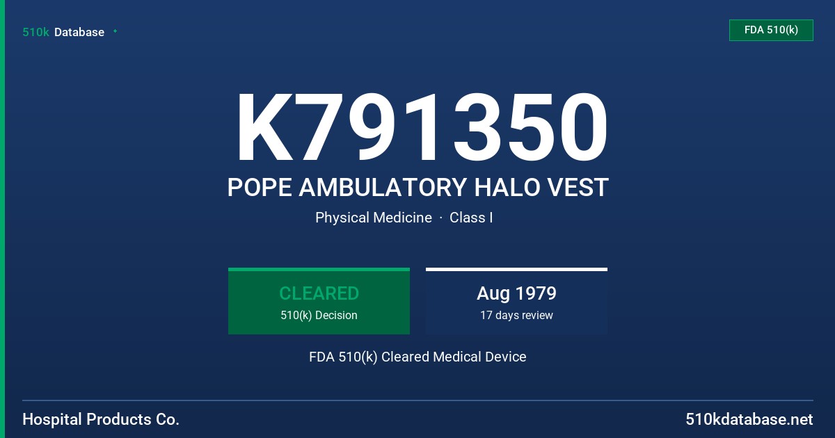 K791350 POPE AMBULATORY HALO VEST FDA 510(k) Cleared Medical Device