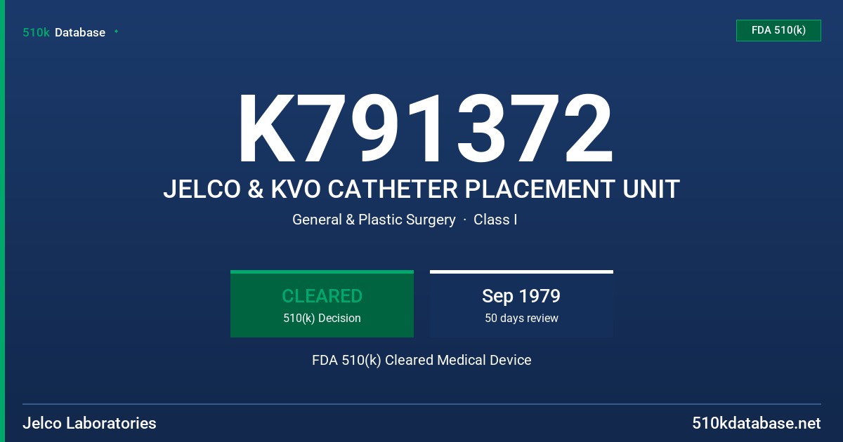 K791372 JELCO & KVO CATHETER PLACEMENT UNIT FDA 510(k) Cleared Medical Device