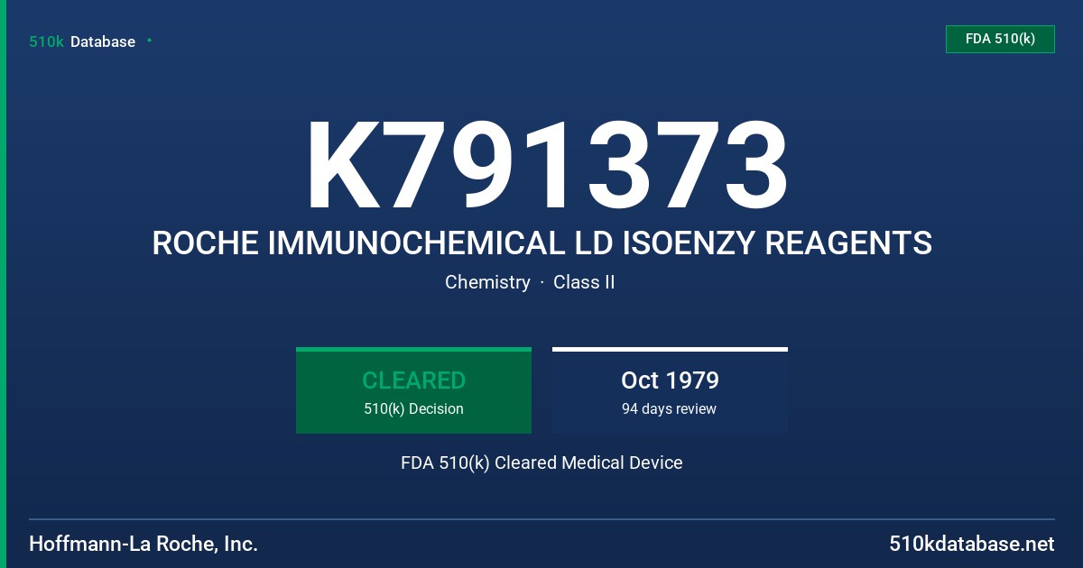 K791373 ROCHE IMMUNOCHEMICAL LD ISOENZY REAGENTS FDA 510(k) Cleared Medical Device