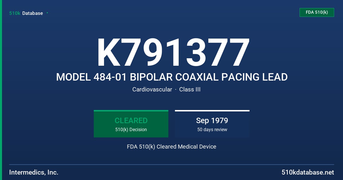 K791377 MODEL 484-01 BIPOLAR COAXIAL PACING LEAD FDA 510(k) Cleared Medical Device