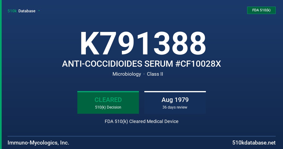 K791388 ANTI-COCCIDIOIDES SERUM #CF10028X FDA 510(k) Cleared Medical Device