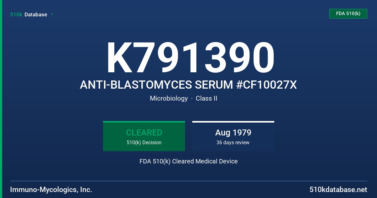 K791390 ANTI-BLASTOMYCES SERUM #CF10027X FDA 510(k) Cleared Medical Device