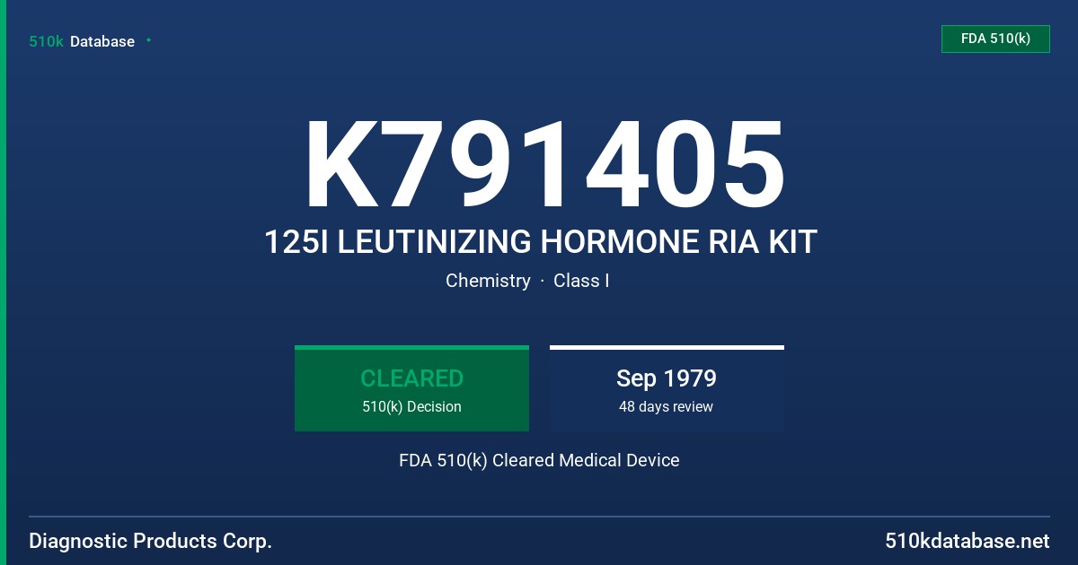 K791405 125I LEUTINIZING HORMONE RIA KIT FDA 510(k) Cleared Medical Device
