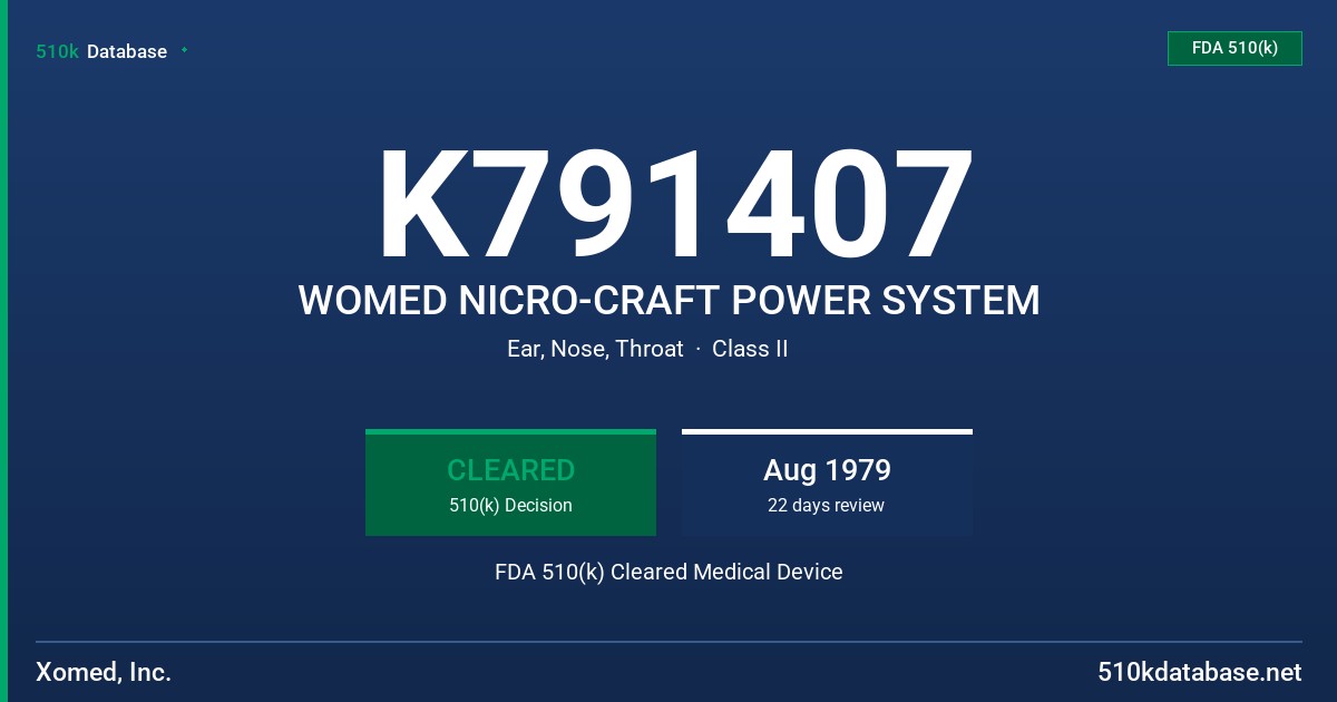 K791407 WOMED NICRO-CRAFT POWER SYSTEM FDA 510(k) Cleared Medical Device