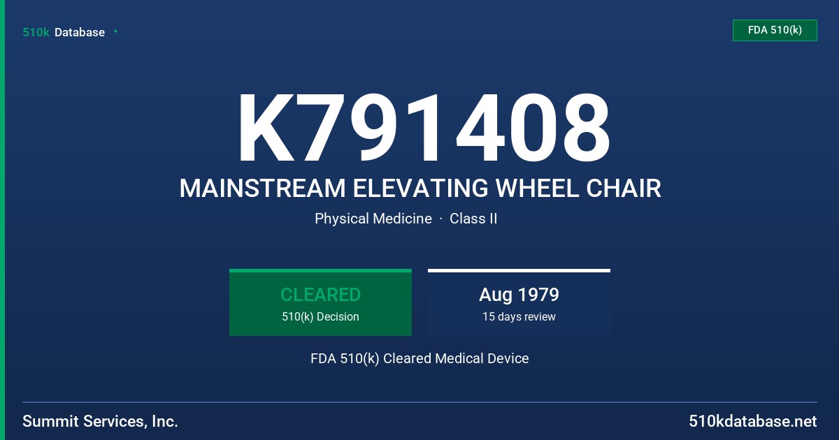 K791408 MAINSTREAM ELEVATING WHEEL CHAIR FDA 510(k) Cleared Medical Device