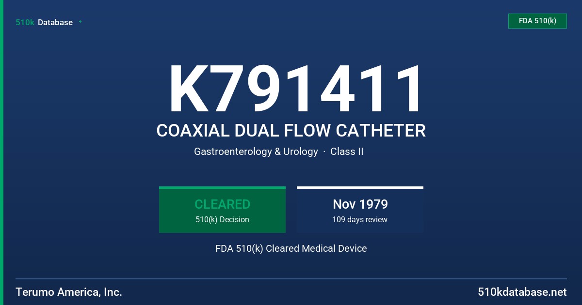 K791411 COAXIAL DUAL FLOW CATHETER FDA 510(k) Cleared Medical Device