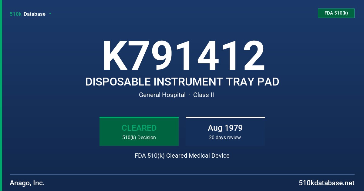 K791412 DISPOSABLE INSTRUMENT TRAY PAD FDA 510(k) Cleared Medical Device
