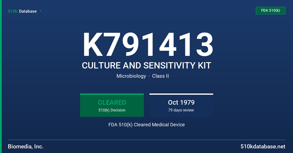 K791413 CULTURE AND SENSITIVITY KIT FDA 510(k) Cleared Medical Device