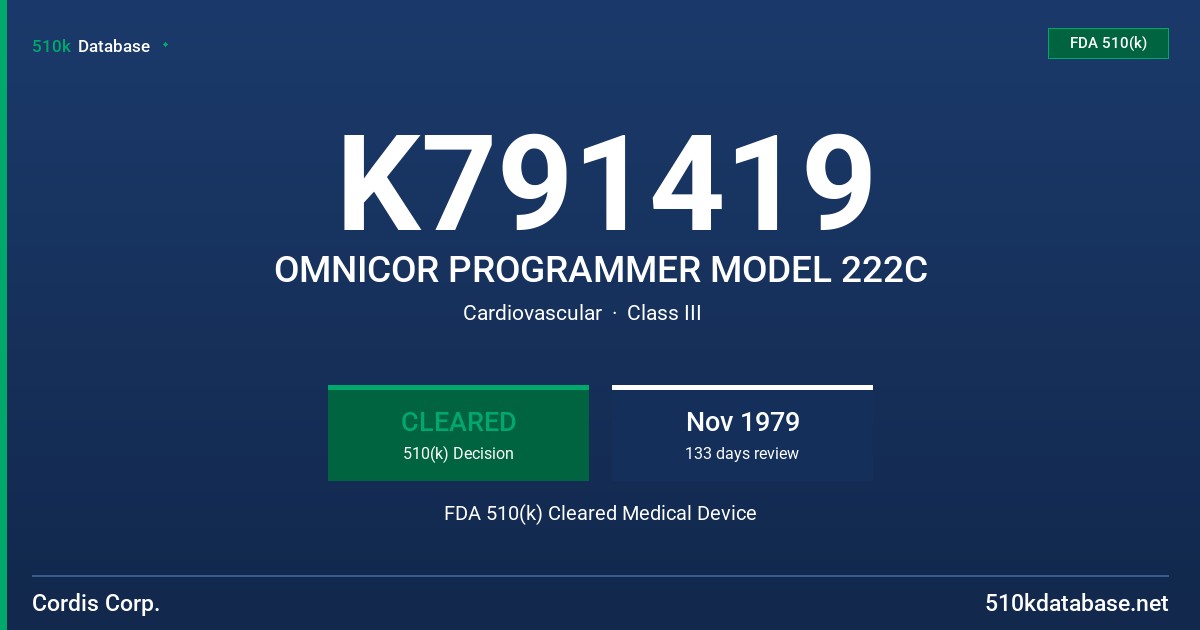 K791419 OMNICOR PROGRAMMER MODEL 222C FDA 510(k) Cleared Medical Device
