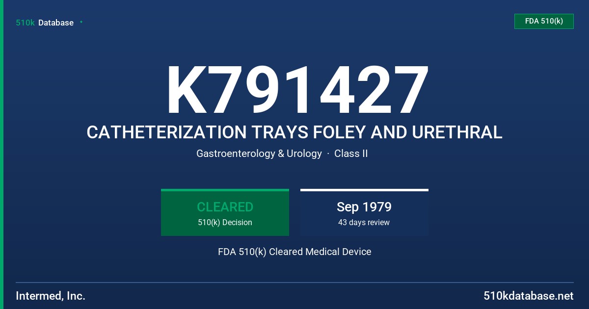 K791427 CATHETERIZATION TRAYS FOLEY AND URETHRAL FDA 510(k) Cleared Medical Device