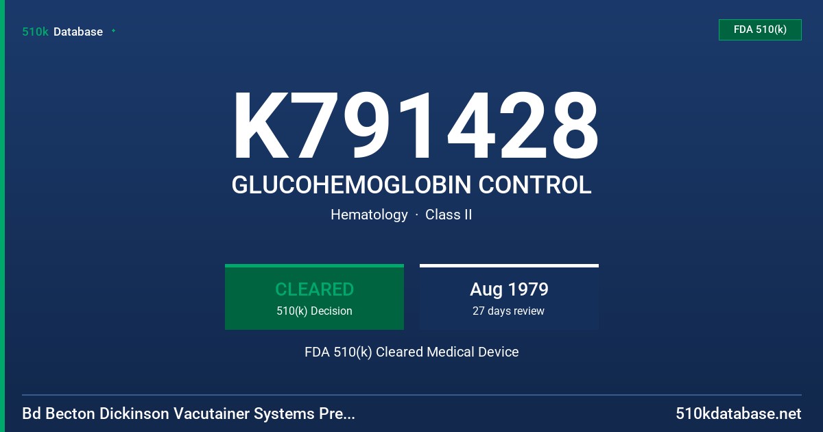 K791428 GLUCOHEMOGLOBIN CONTROL FDA 510(k) Cleared Medical Device