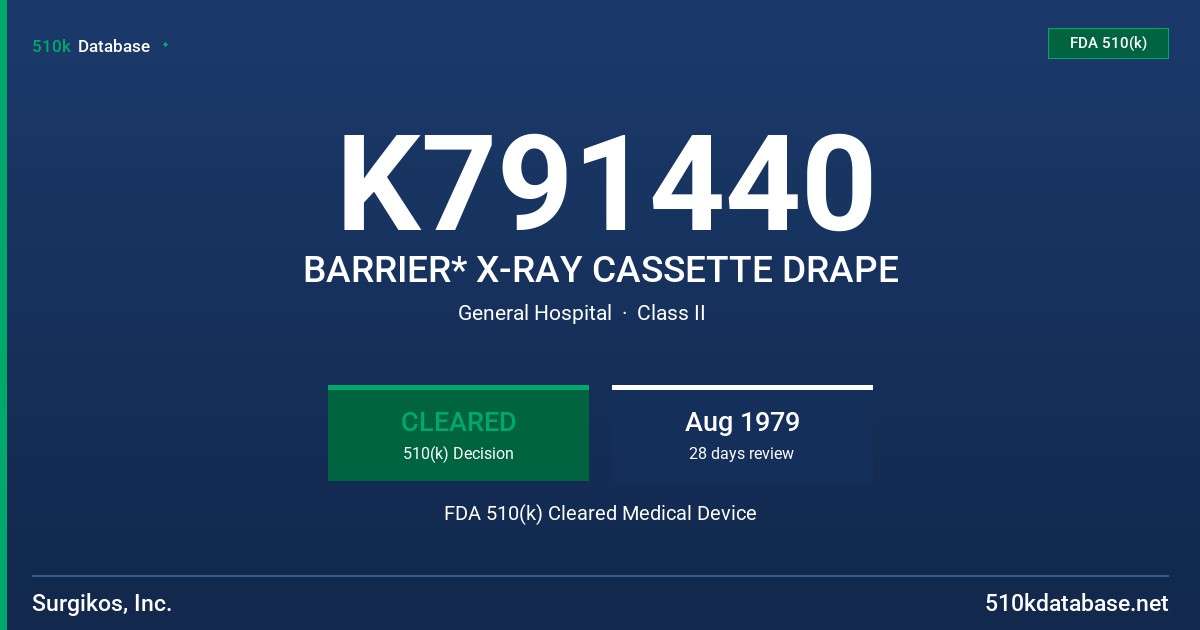 K791440 BARRIER* X-RAY CASSETTE DRAPE FDA 510(k) Cleared Medical Device