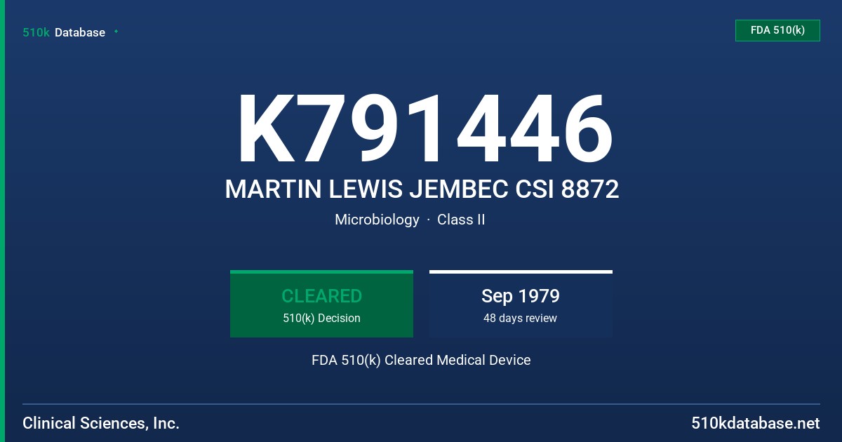 K791446 MARTIN LEWIS JEMBEC CSI 8872 FDA 510(k) Cleared Medical Device