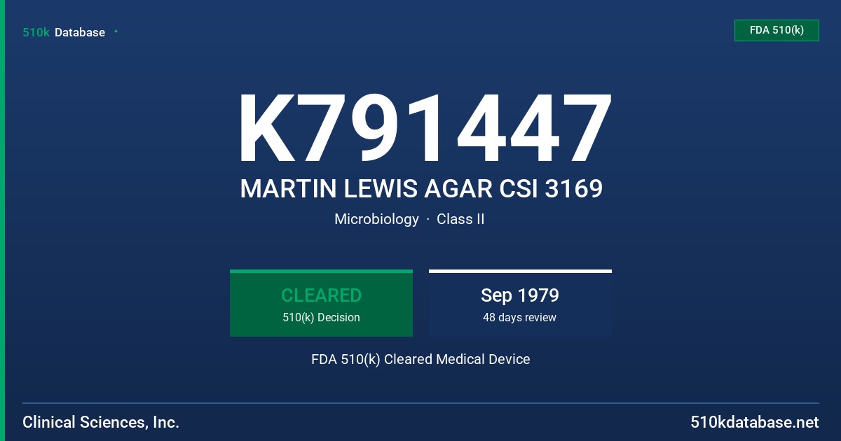 K791447 MARTIN LEWIS AGAR CSI 3169 FDA 510(k) Cleared Medical Device