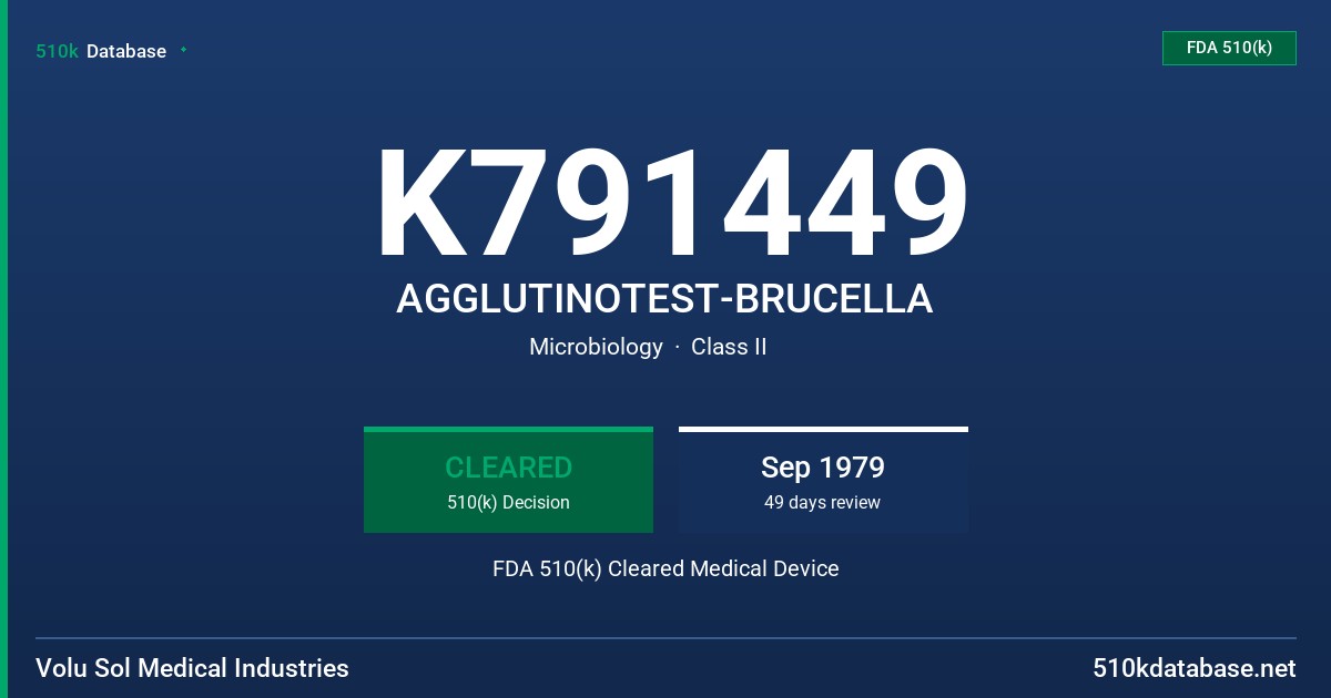 K791449 AGGLUTINOTEST-BRUCELLA FDA 510(k) Cleared Medical Device