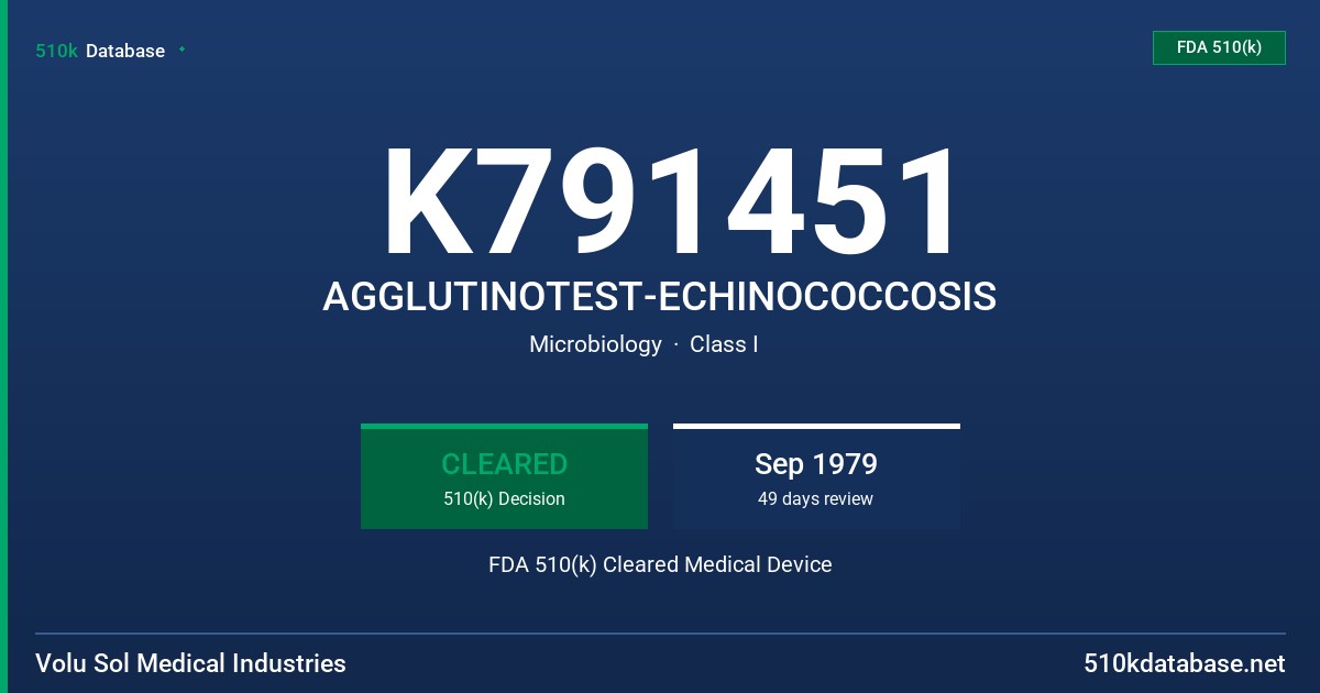 K791451 AGGLUTINOTEST-ECHINOCOCCOSIS FDA 510(k) Cleared Medical Device