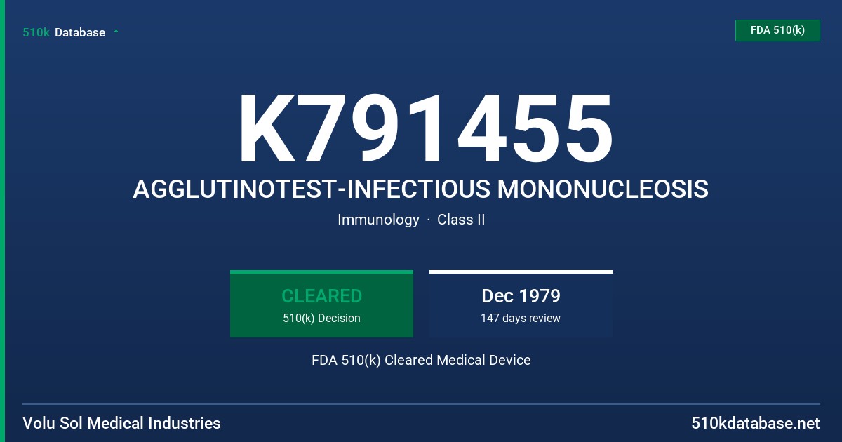 K791455 AGGLUTINOTEST-INFECTIOUS MONONUCLEOSIS FDA 510(k) Cleared Medical Device