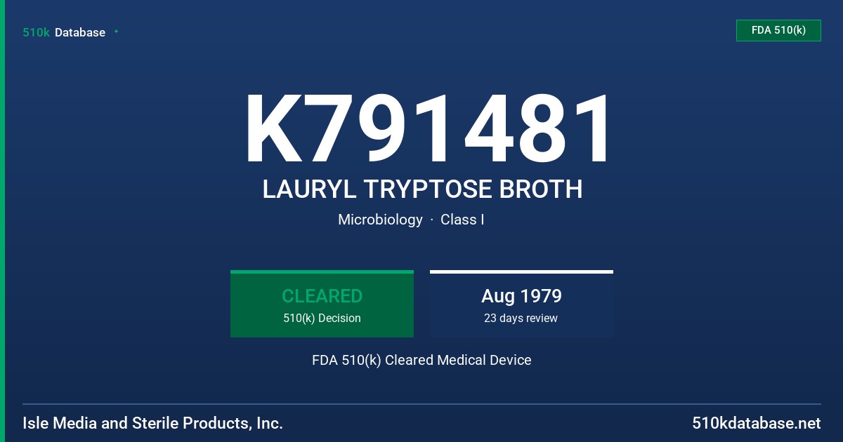 K791481 LAURYL TRYPTOSE BROTH FDA 510(k) Cleared Medical Device