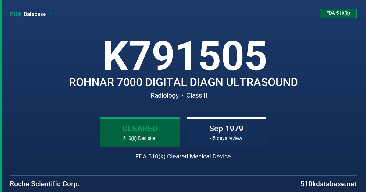 K791505 ROHNAR 7000 DIGITAL DIAGN ULTRASOUND FDA 510(k) Cleared Medical Device
