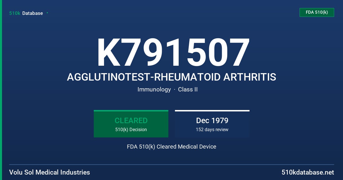 K791507 AGGLUTINOTEST-RHEUMATOID ARTHRITIS FDA 510(k) Cleared Medical Device