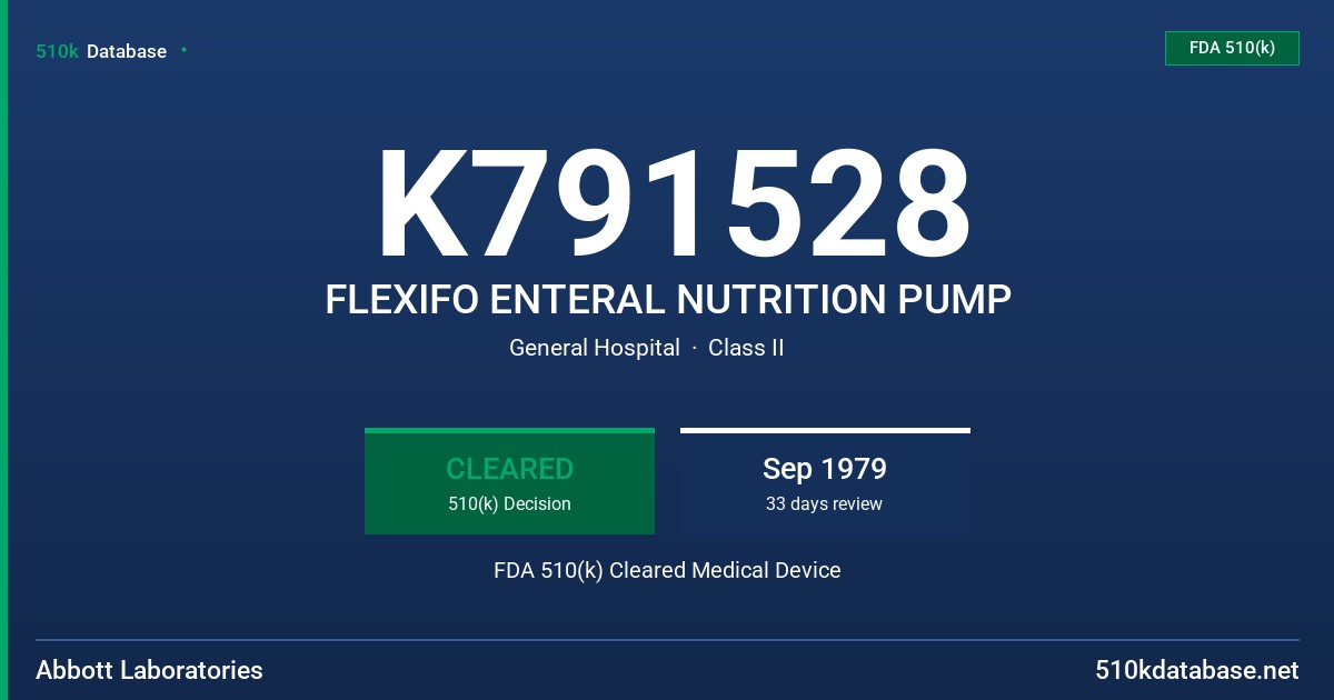 K791528 FLEXIFO ENTERAL NUTRITION PUMP FDA 510(k) Cleared Medical Device