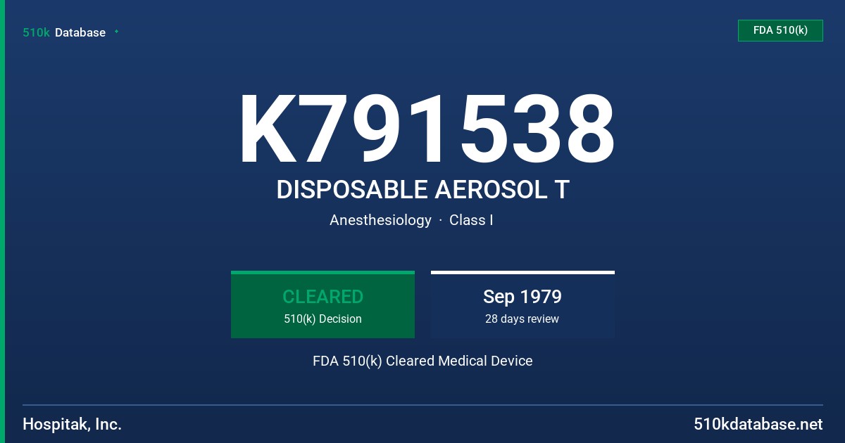 K791538 DISPOSABLE AEROSOL T FDA 510(k) Cleared Medical Device